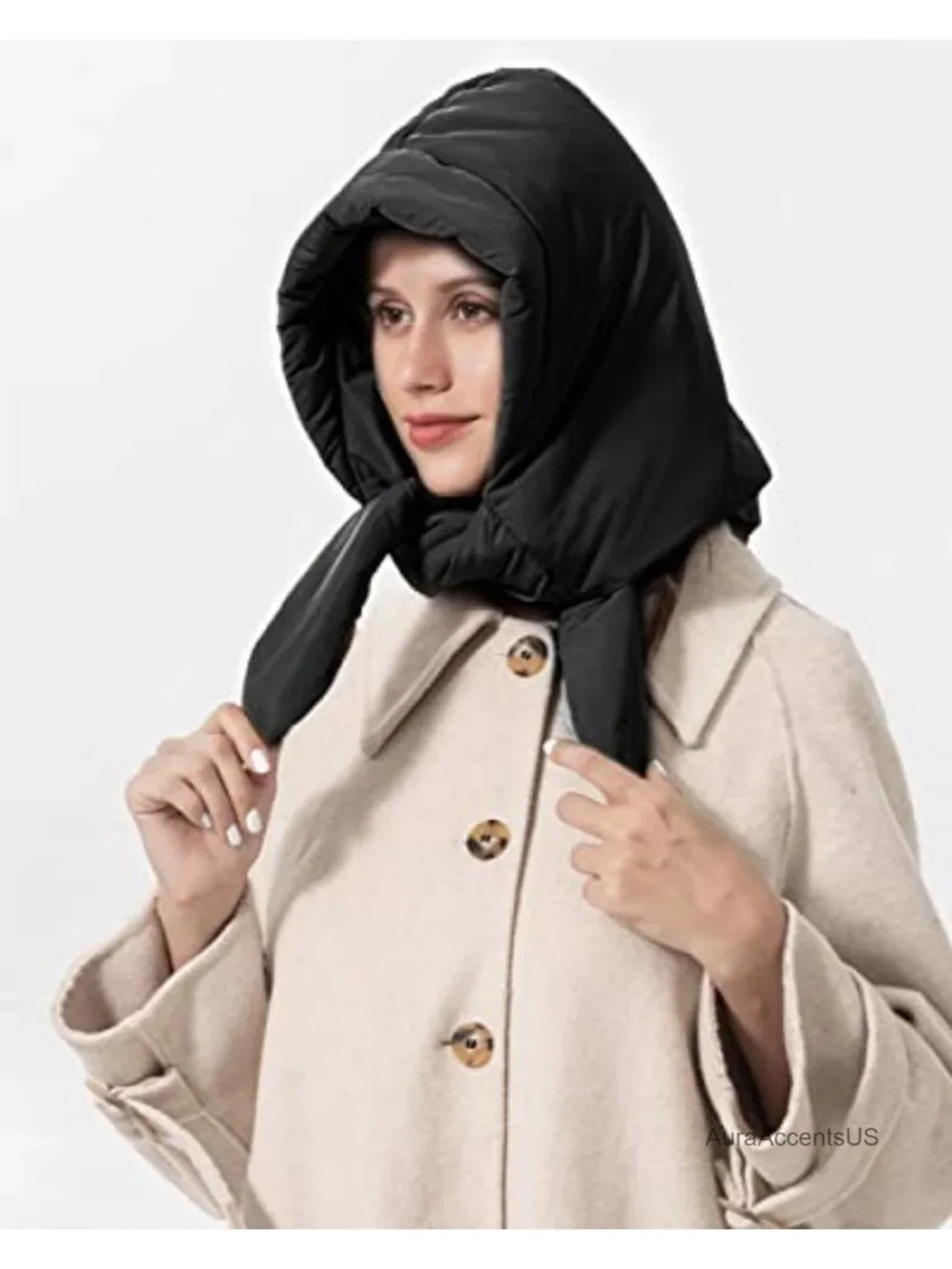 Down Hooded Scarf Hat Tie Under Chin Winter Warm Waterproof Women Girls